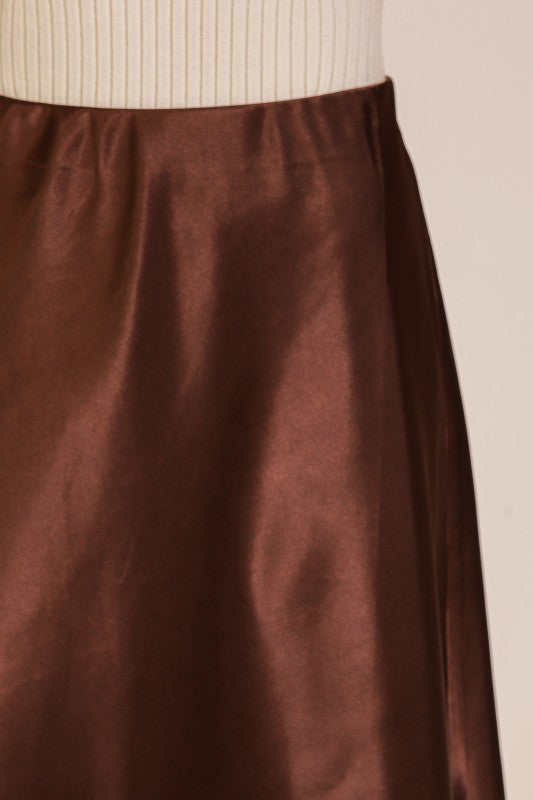 Fall Social Satin Midi Flare Skirt