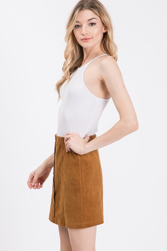 CORDUROY BUTTONED SKIRT (COGNAC) - BEYOUtify Boutique