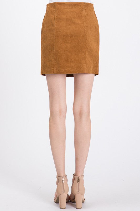 CORDUROY BUTTONED SKIRT (COGNAC) - BEYOUtify Boutique