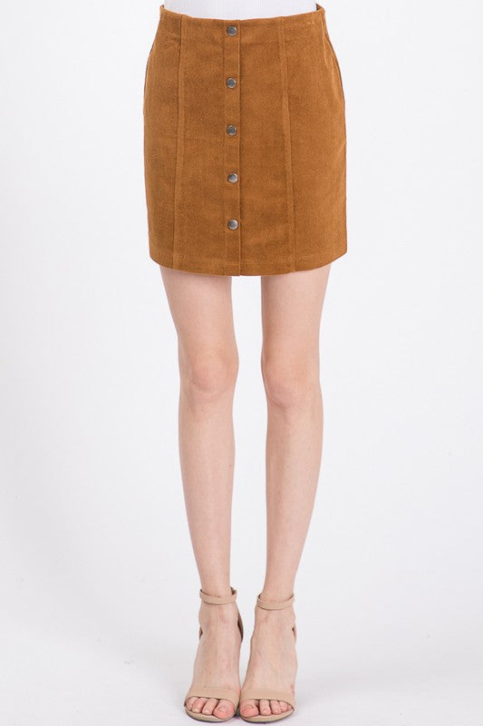 CORDUROY BUTTONED SKIRT (COGNAC) - BEYOUtify Boutique