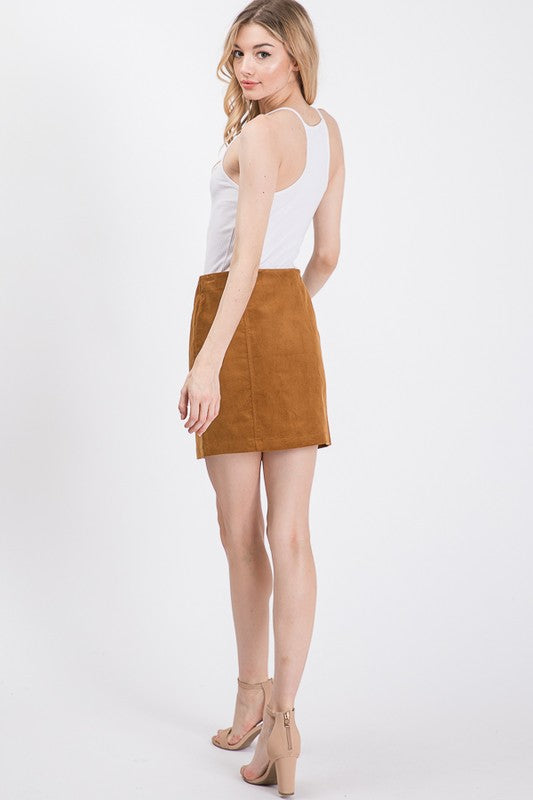 CORDUROY BUTTONED SKIRT (COGNAC) - BEYOUtify Boutique