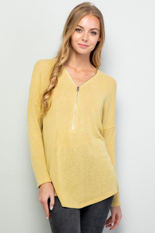 FRONT ZIPPER TOP ( PALE MUSTARD) - BEYOUtify Boutique