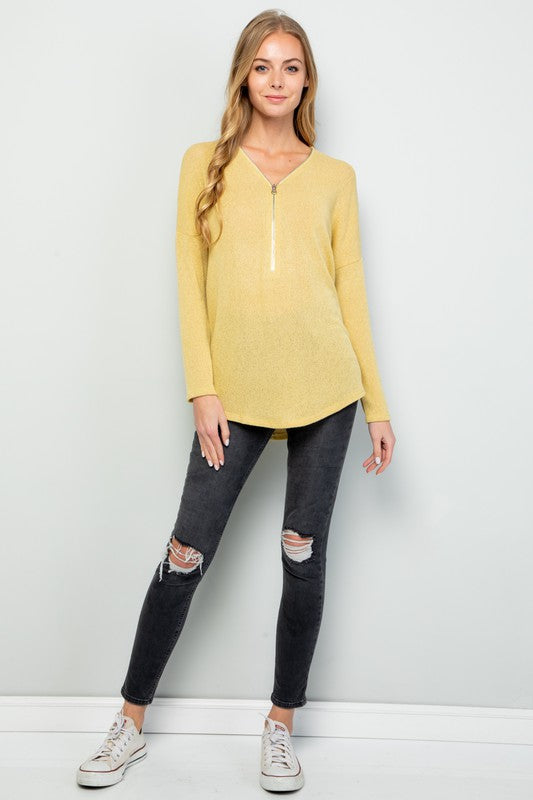 FRONT ZIPPER TOP ( PALE MUSTARD) - BEYOUtify Boutique