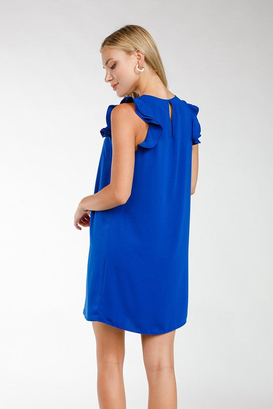 BLUE-MINI RUFFLE SLEEVE DRESS (SAPPHIRE) - BEYOUtify Boutique