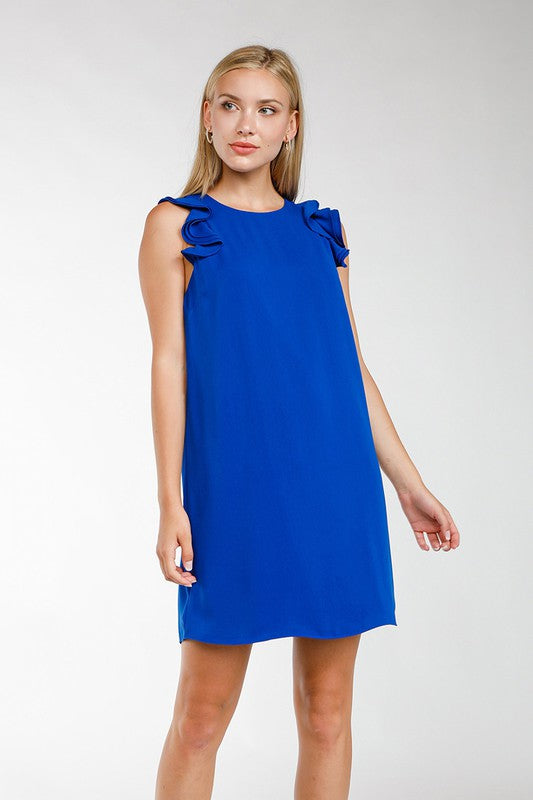BLUE-MINI RUFFLE SLEEVE DRESS (SAPPHIRE) - BEYOUtify Boutique