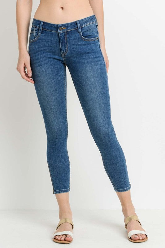 MID RISE SKINNY WITH ANKLE ZIPPER (BLUE) - BEYOUtify Boutique