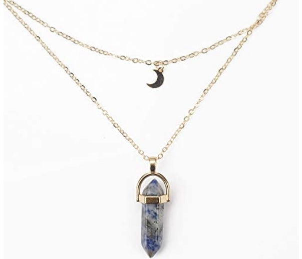 Crystal & Moon Boho Necklace (Blue) - BEYOUtify Boutique