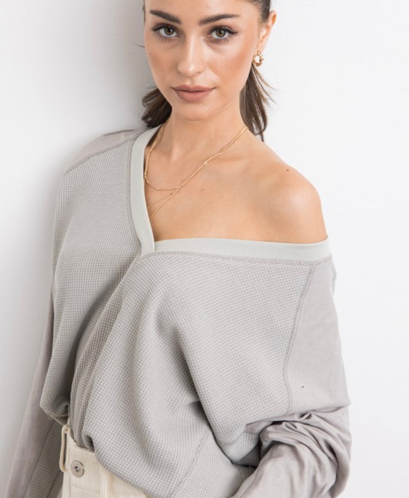 Greg Waffle Contrast Top - BEYOUtify Boutique