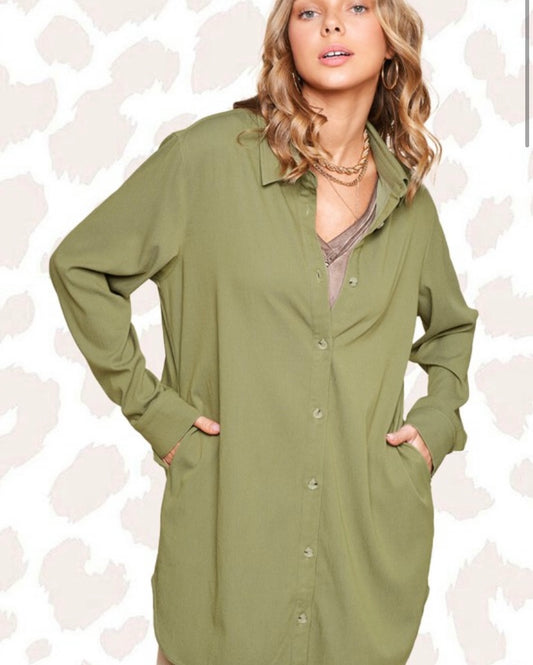 The Ashby Olive Shirt Dress - BEYOUtify Boutique 