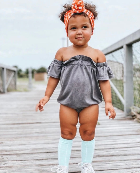 Kalya Off Shoulder Onesie (Slate Gray) - BEYOUtify Boutique