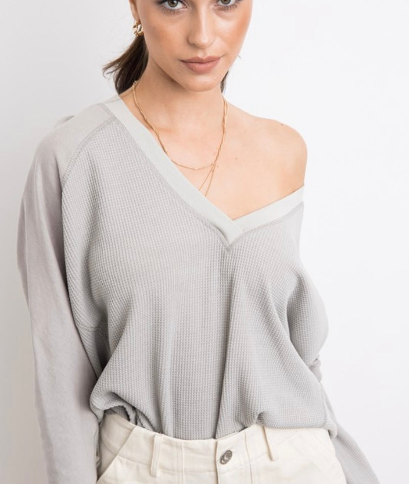 Greg Waffle Contrast Top - BEYOUtify Boutique