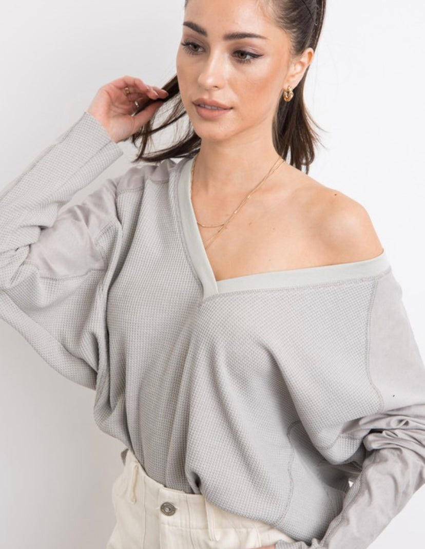 Greg Waffle Contrast Top - BEYOUtify Boutique