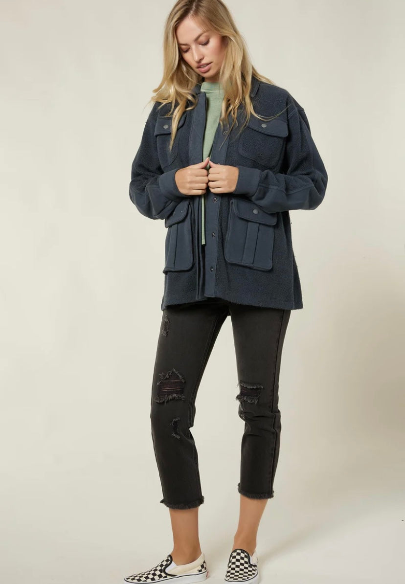 Greatness With Time Fleece Shacket (Slate) - BEYOUtify Boutique
