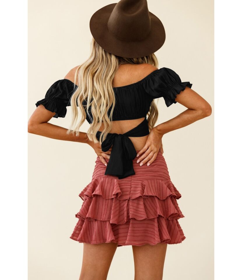 Maui Breeze Puff Sleeve Crop Top (White) (Black) - BEYOUtify Boutique