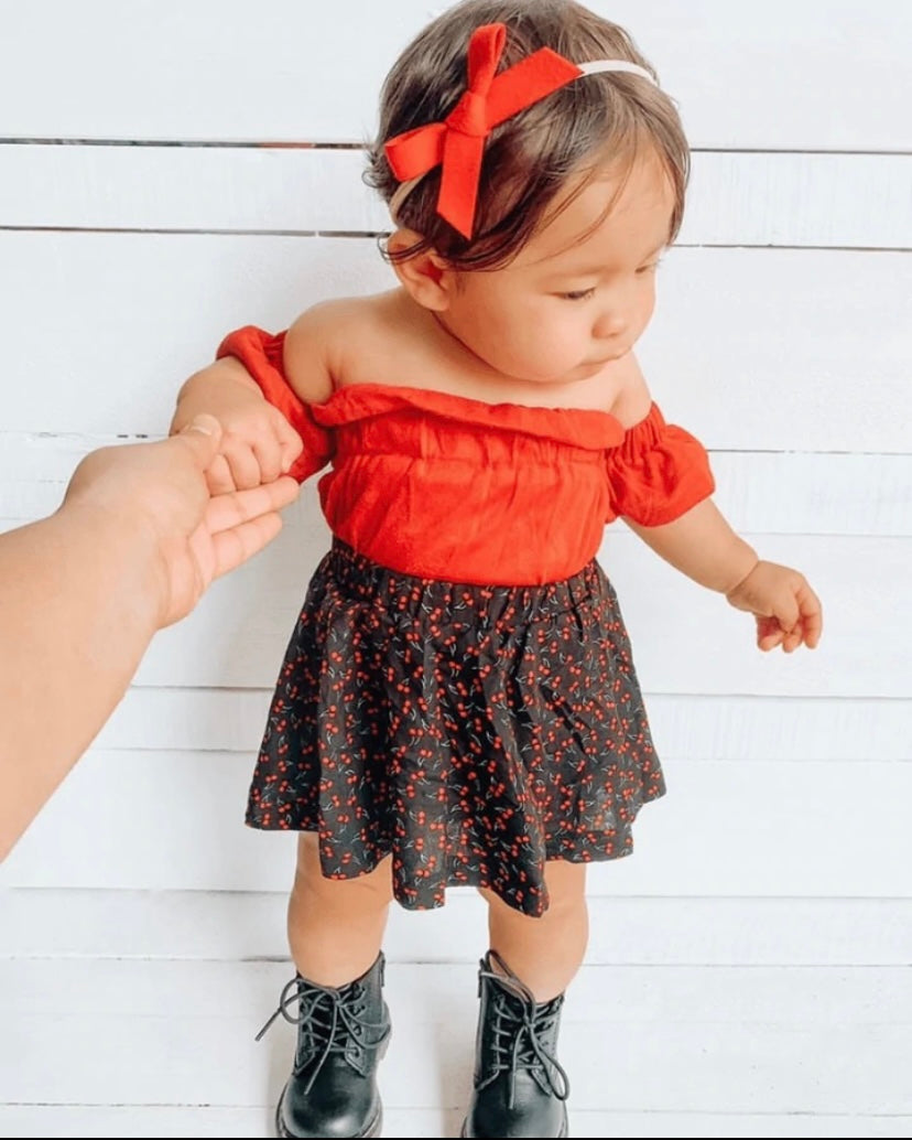 Cherry On Top Ruffle Skirt (Black) - BEYOUtify Boutique