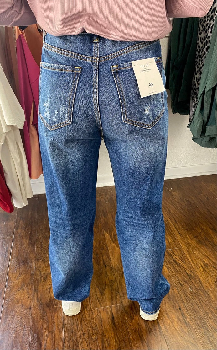 Cello High Rise Distressed Mom Jeans - BEYOUtify Boutique