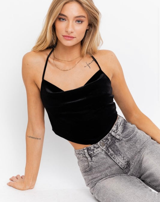 Ultimate Babe Velvet Crop Top (Black) - BEYOUtify Boutique