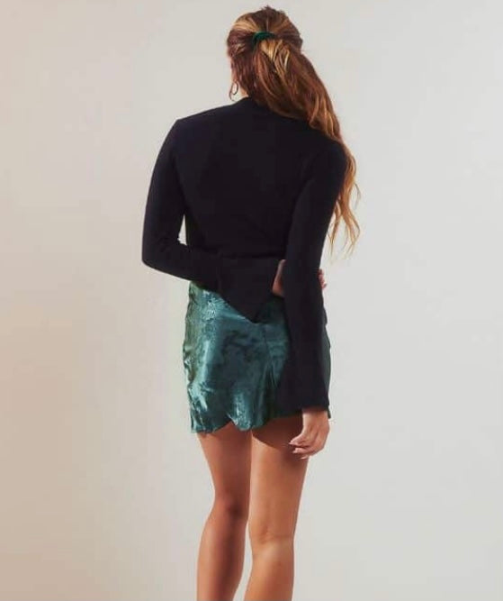 Feeling Sassy Satin High-Waisted Skirt (Dark Green) - BEYOUtify Boutique 