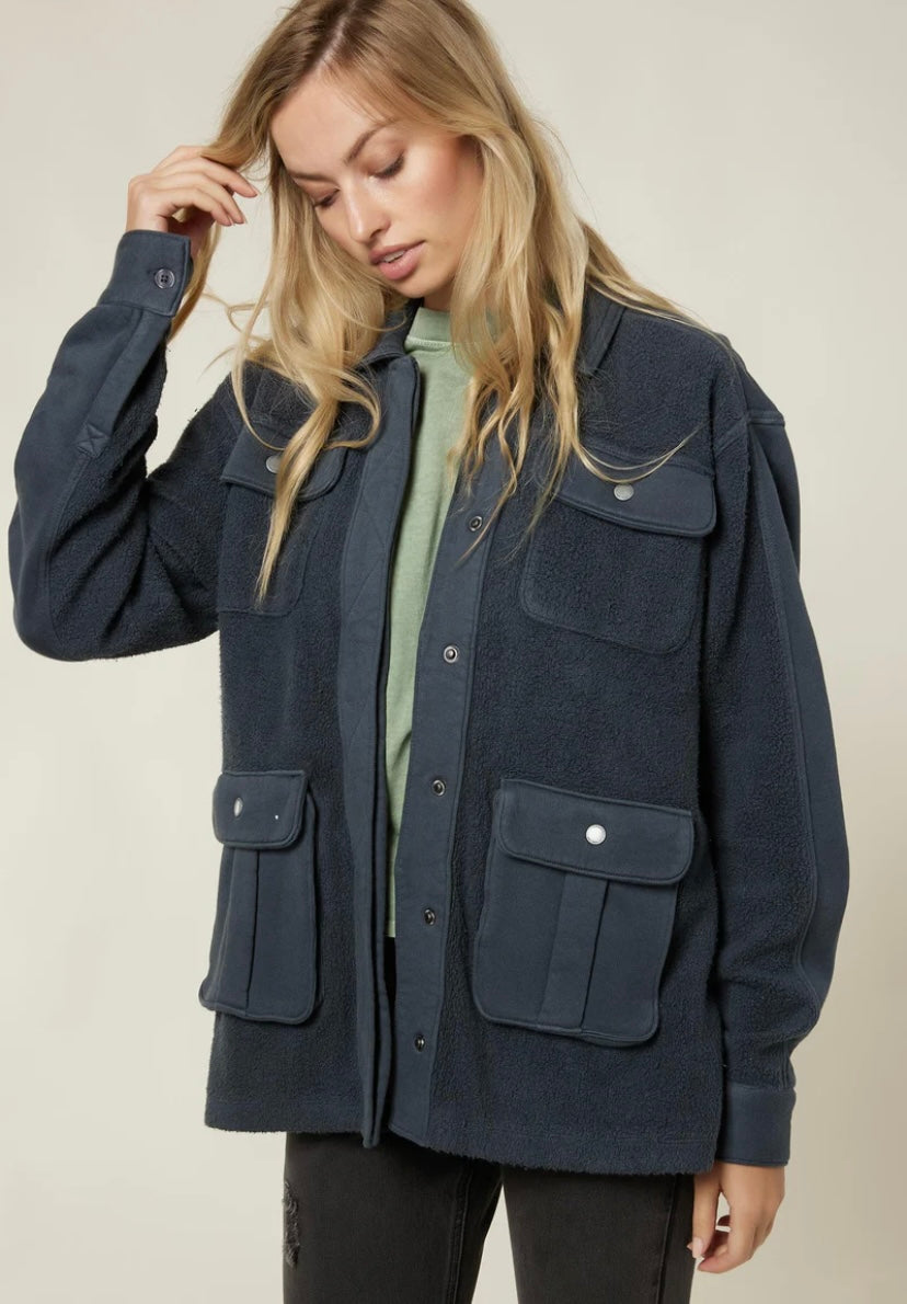 Greatness With Time Fleece Shacket (Slate) - BEYOUtify Boutique