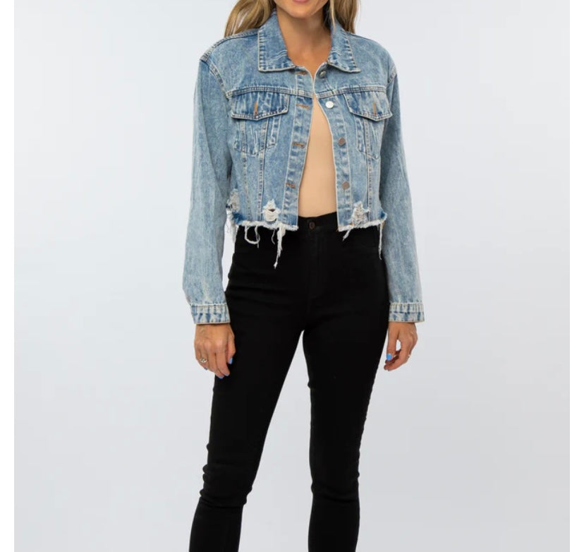 Off The Edge Distressed Denim Jacket - BEYOUtify Boutique