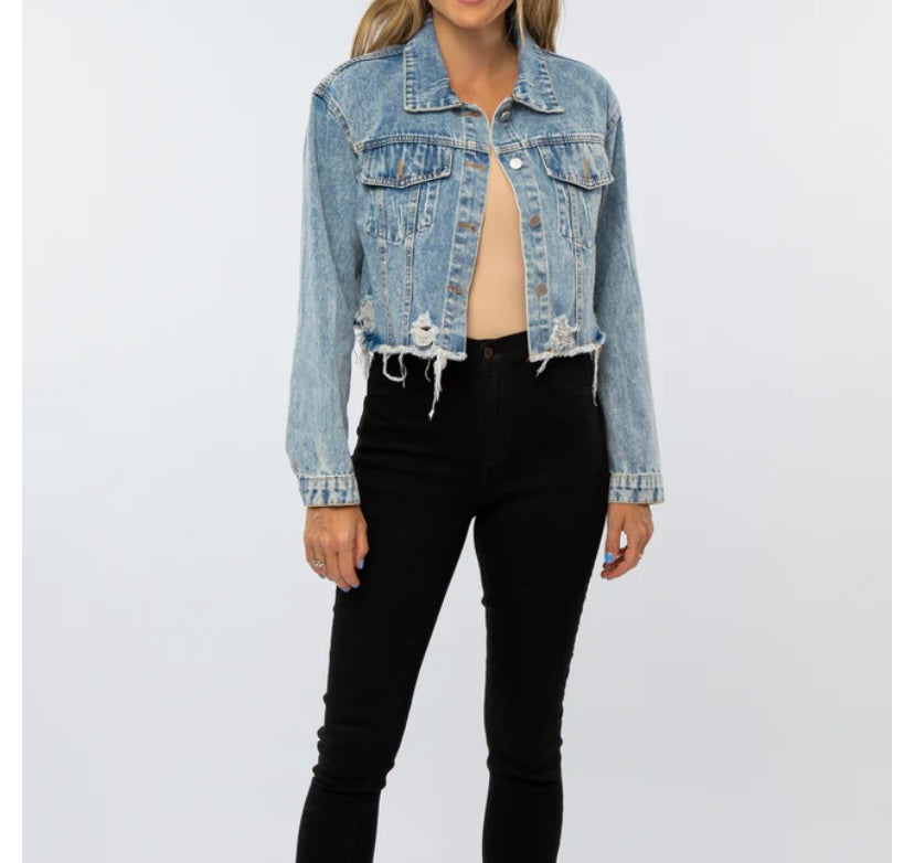 Off The Edge Distressed Denim Jacket - BEYOUtify Boutique 