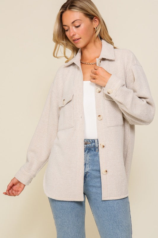 Be Cozy Brushed Waffle Shacket