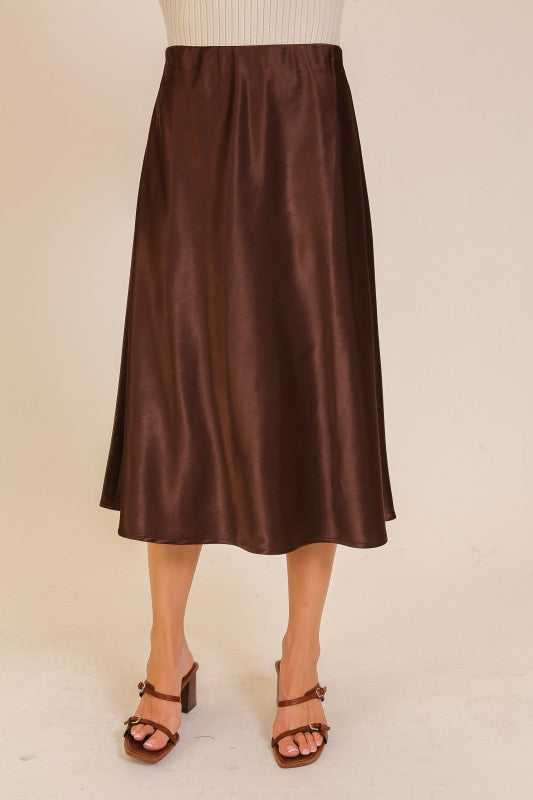 Fall Social Satin Midi Flare Skirt