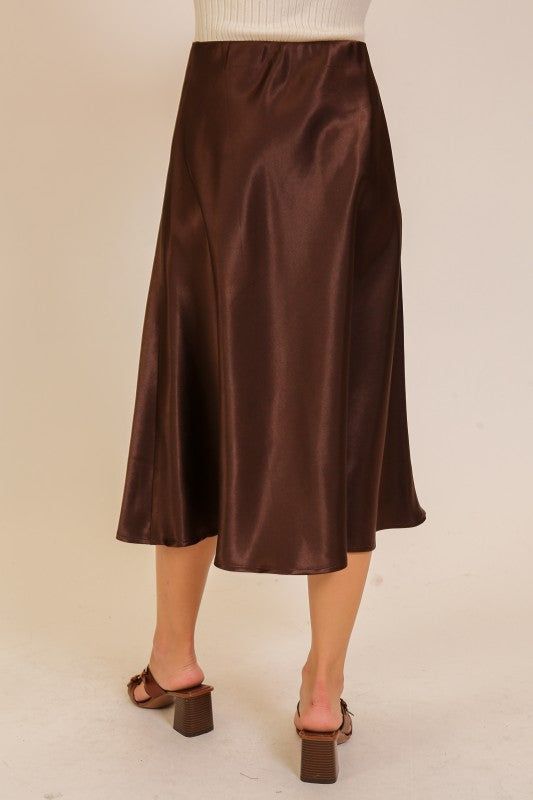 Fall Social Satin Midi Flare Skirt