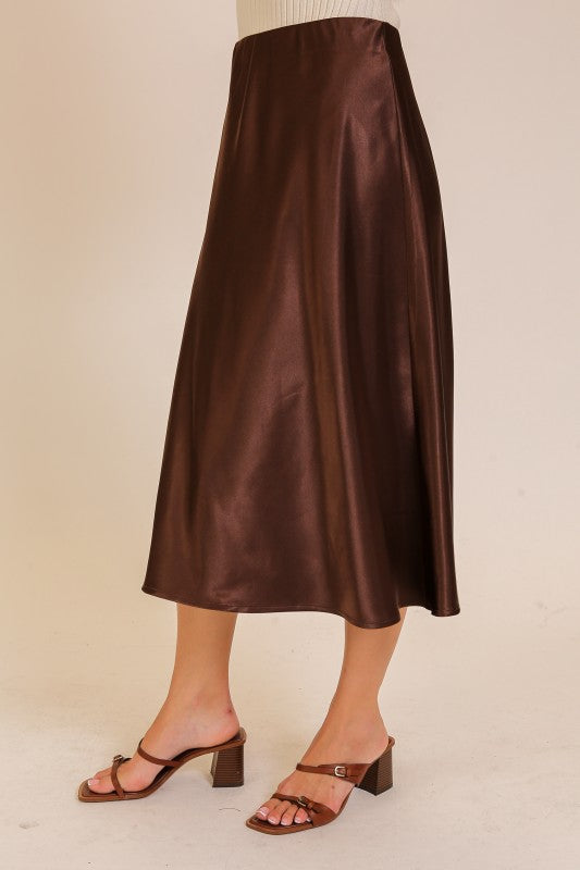 Fall Social Satin Midi Flare Skirt