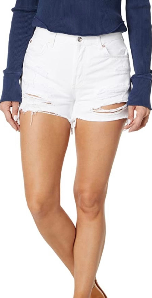 White Mid-Rise Super Destroyed Shorts - BEYOUtify Boutique 