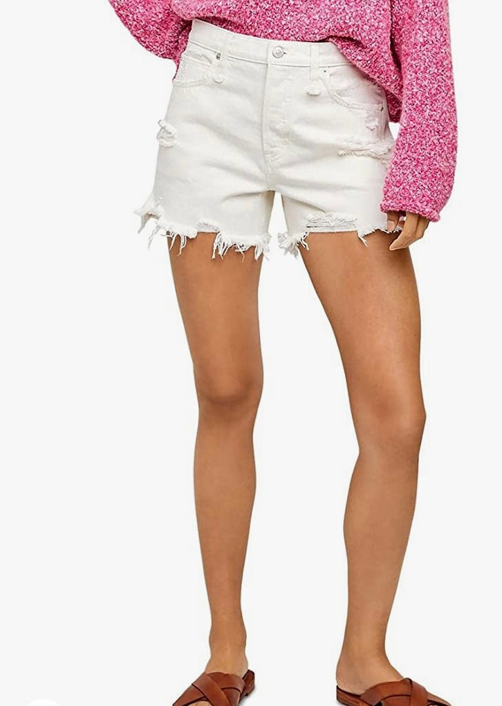 White Mid-Rise Super Destroyed Shorts - BEYOUtify Boutique 