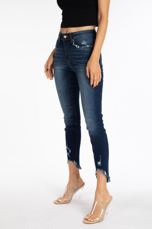 HIGH RISE-ANKLE SKINNY JEANS (BLUE) - BEYOUtify Boutique 