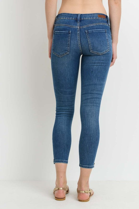 MID RISE SKINNY WITH ANKLE ZIPPER (BLUE) - BEYOUtify Boutique 