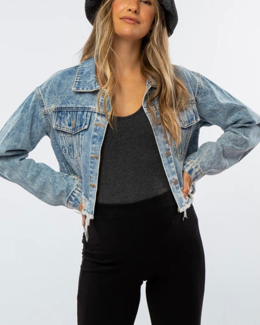 Off The Edge Distressed Denim Jacket - BEYOUtify Boutique