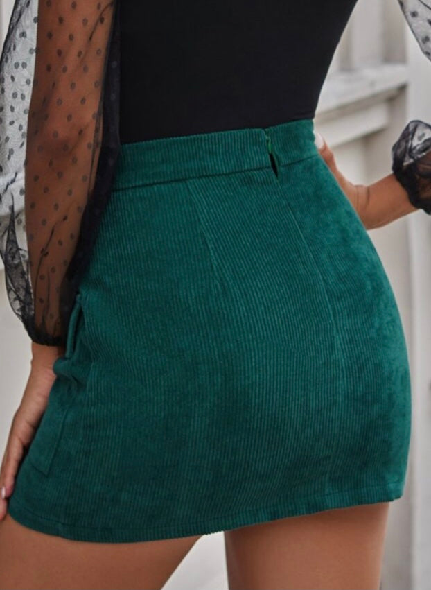 Simple Corduroy Button Down Skirt (Green) - BEYOUtify Boutique 