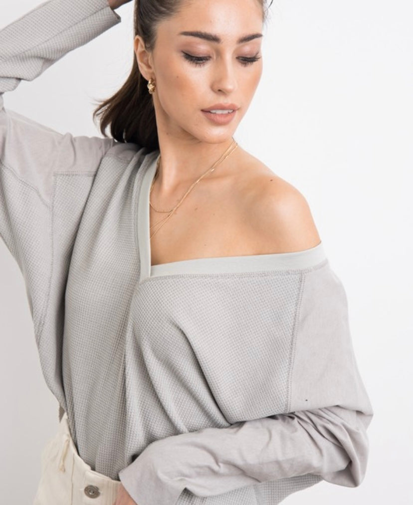 Greg Waffle Contrast Top - BEYOUtify Boutique 