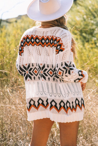 Tribal Pattern Cut Out Knit Cardigan - BEYOUtify Boutique 