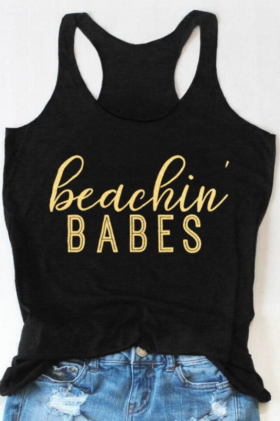 Beachin Babes Weekend Tank (Black) - BEYOUtify Boutique 