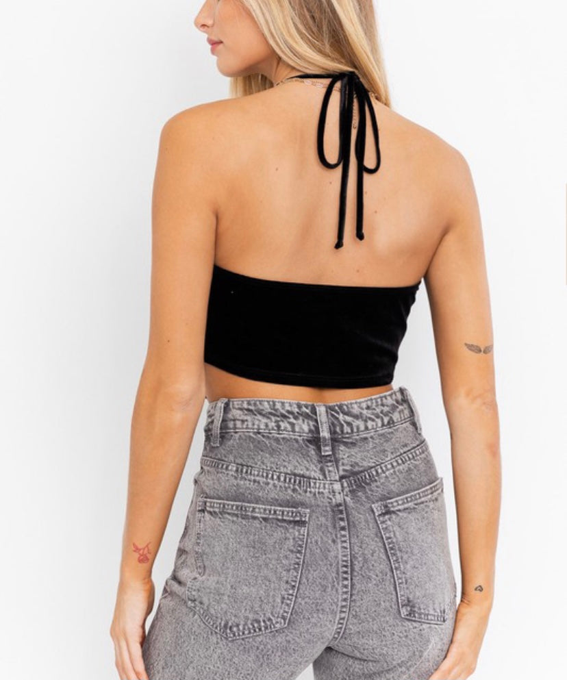 Ultimate Babe Velvet Crop Top (Black) - BEYOUtify Boutique 