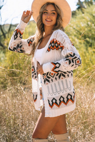 Tribal Pattern Cut Out Knit Cardigan BEYOUtify Boutique