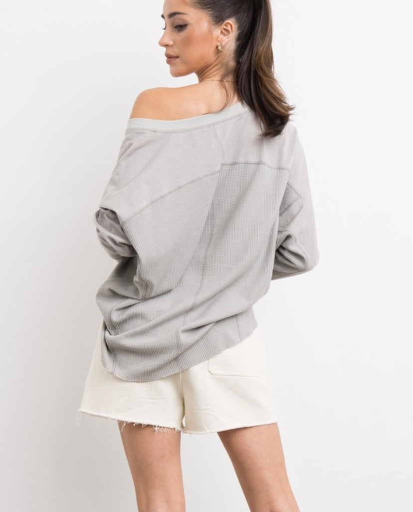 Greg Waffle Contrast Top - BEYOUtify Boutique 