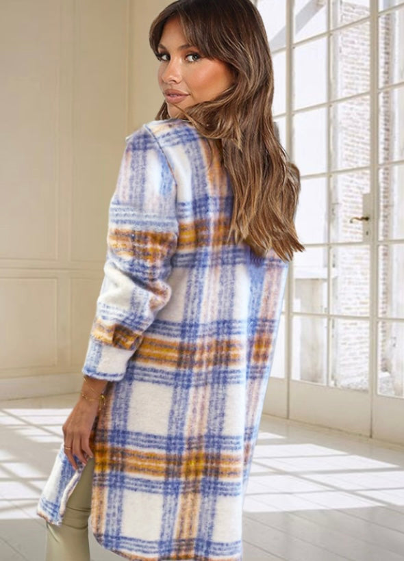 Women's Sweet To You Plaid Shacket Jacket (Blue) - BEYOUtify Boutique 