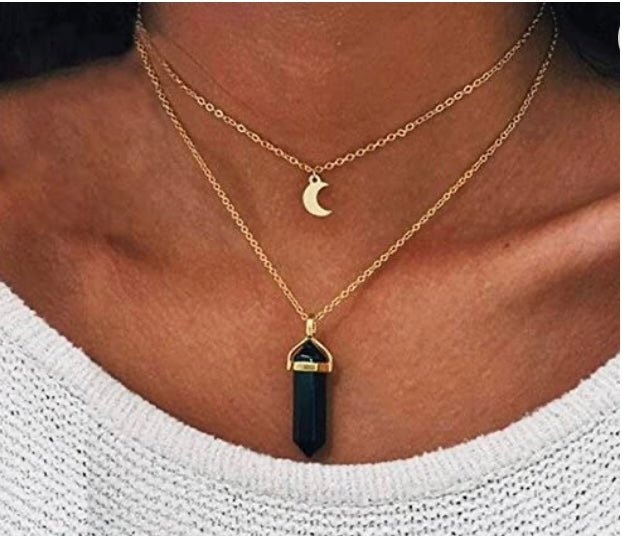Crystal & Moon Boho Necklace (Blue) - BEYOUtify Boutique 