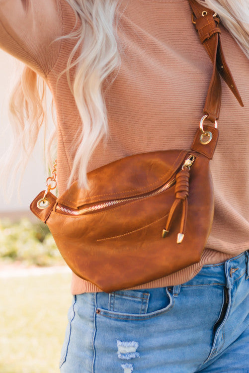 Leather Casual Strap Zipper Crossbody Bag - BEYOUtify Boutique 