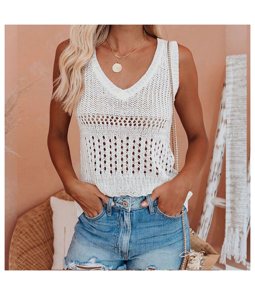 Get The Look Knit Sweater Tank Top (White) - BEYOUtify Boutique 