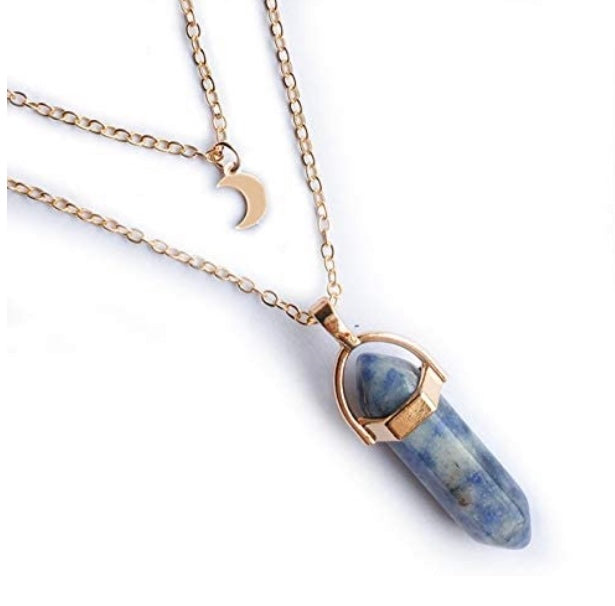 Crystal & Moon Boho Necklace (Blue) - BEYOUtify Boutique 